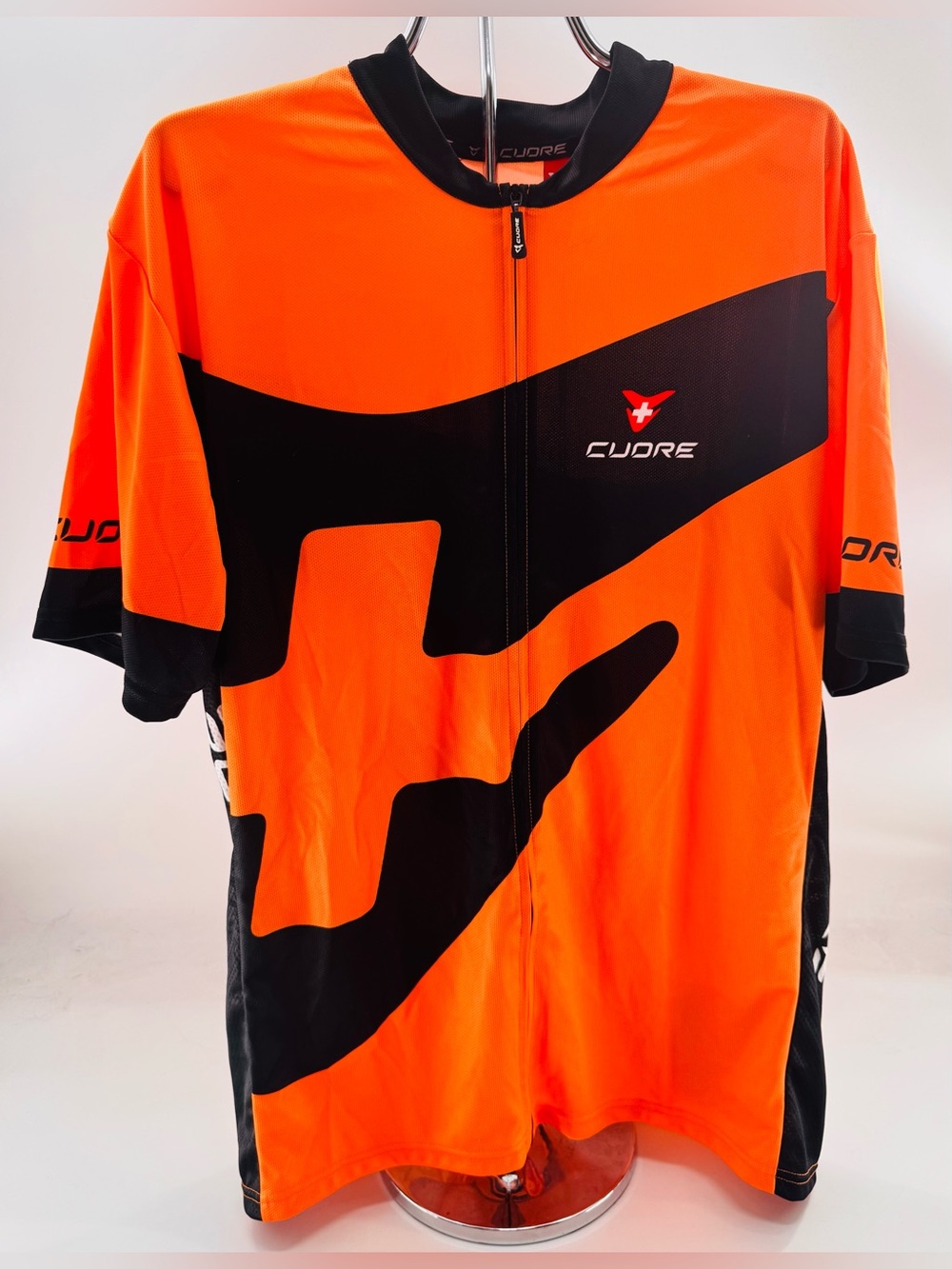 Cuore Cycling Jersey Orange/Black Full Zip Rear Pocket Short Sleeve Size XL Bike